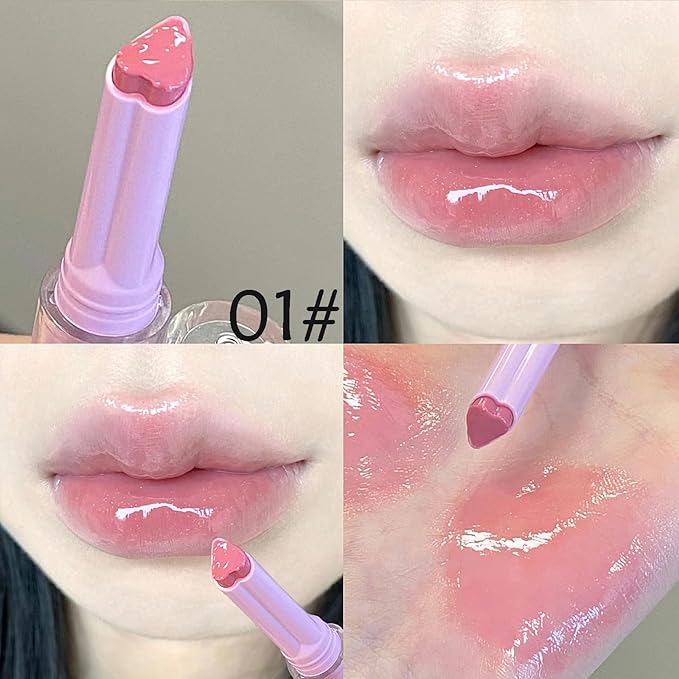 3 Colors Jelly Lipstick Gift Set, Tinted Heart Shape Lip Stain Lip Gloss, Mirror Hydrating Jelly Love Lipstick, Moisturizing Tinted Lip Balm, Vivid Color Glossy Lip Makeup for Girls (A)