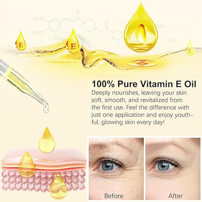 Vitamin E Oil for Skin, Hair & Face -75000 IU, Natural, Pure & Organic Vitamin E Drop Liquid for Scars, Nails, Scalp, Bath & Body Oil, Moisturizing Dry Skin, 2Oz