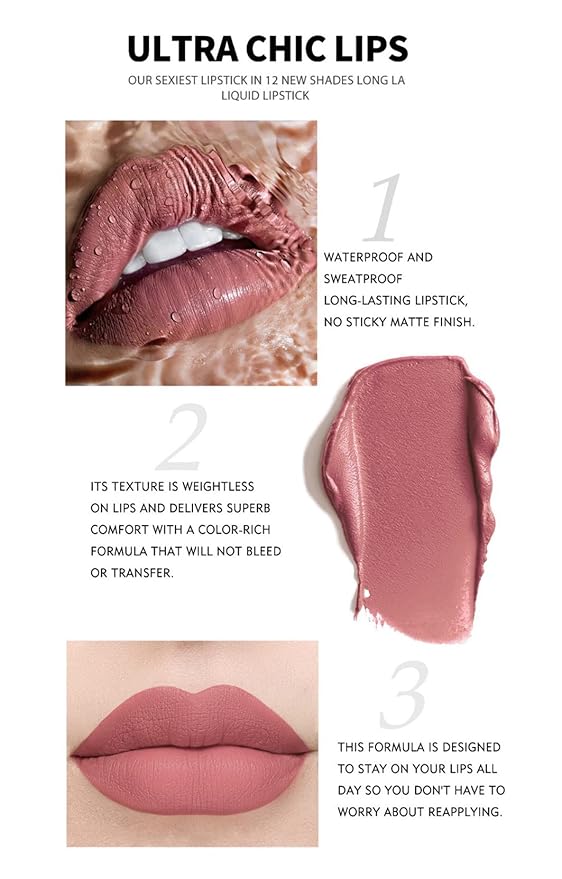 12Pcs Long-Lasting Matte Nude Lip Gloss Lipstick Lip Long-Lasting