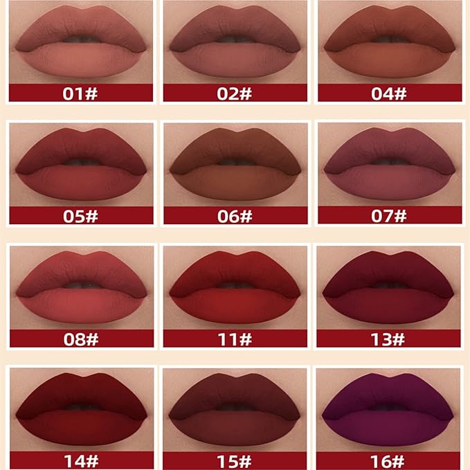 12PCS Matte Liquid Lipstick Set Non-Stick Cup and Not Fade Pigmented Lipstick Long-Lasting Waterproof Velvet Lipgloss Kit Makeup Gift for Girls and Women (Set 01)