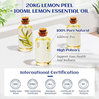 HIQILI Lemon Essential Oil, Household Cleaning, Air Purification, Skin Care, Can be Added to Cleansers, Sprays, Body Lotions Use - 3.38 Fl Oz/100ML