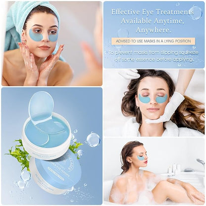Under Eye Patches Masks - for Eye bags,Dark Circles,and Fine Lines,puffiness Smoothing Skin Care Treatment with Collagen and Hyaluronic Acid for Women and Men, (60 Pcs) Blue