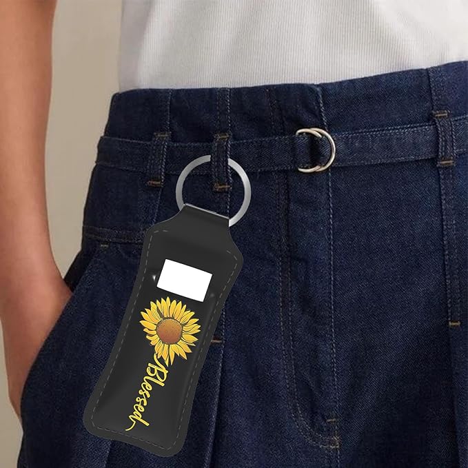 Blessed Sunflower Design Chapstick Holder Keychain, Portable Lip Design