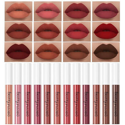 12PCS Matte Liquid Lipstick Set Non-Stick Cup and Not Fade Pigmented Lipstick Long-Lasting Waterproof Velvet Lipgloss Kit Makeup for Girls and Women (Set 03)