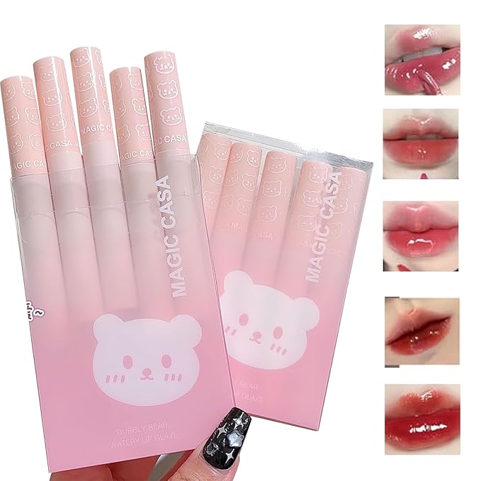 5pcs Mirror Water Lip Gloss Glass Lipstick Set, Gloss