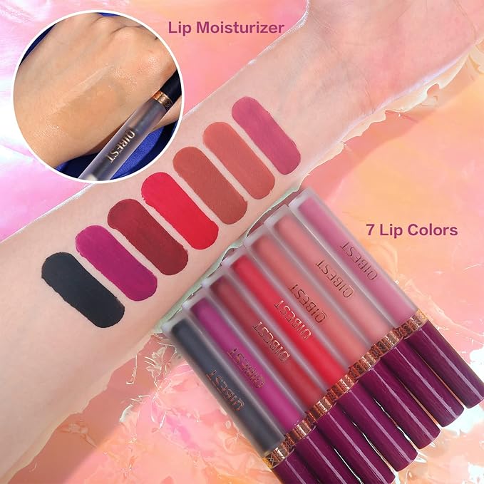 QiBest 7Pcs Matte Liquid Lipstick wiith 1Pc Lip