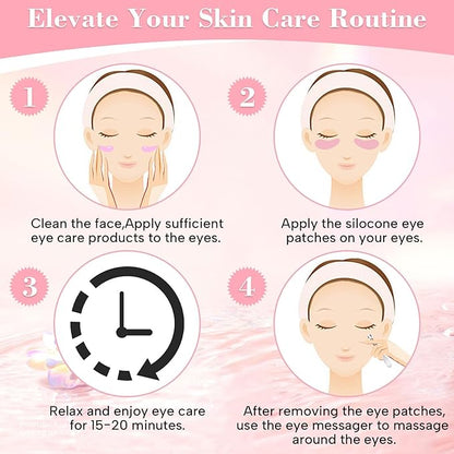 2 Pairs Under Eye Patches Silicone - Reusable Eye Patches, Eye Wrinkle Patches, Under Eye Mask, Plump Fine Lines & Wrinkles with Metal Eye Cream Applicator, Tin Case