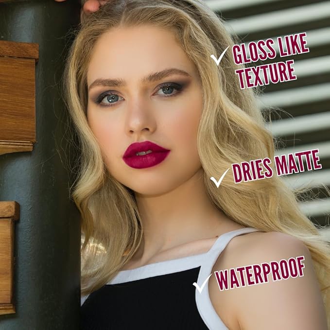 Mynena Berry Red Long-Lasting Matte Liquid Lipstick Intense Color Smudge-Proof & Waterproof Comfortable Hydrating Shea Butter Vegan & Cruelty-Free | Lisy