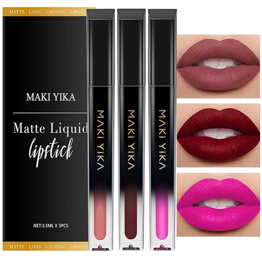 MAKI YIKA 3Pc Matte Liquid Lipstick Set, Dark Lipstick