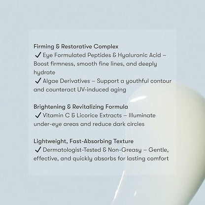 by Dr. B Firm and Restore Eye Cream, Lightweight Eye care for Dark Circles, Puffiness & Fine Lines with Peptides and Hyaluronic Acid, Paraben Free, Phthalate-Free, Travel-Friendly, 15ml