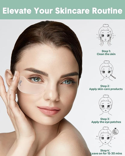 Reusable Eye Patches, Silicone Under Eye Patches with Lifting Effect to Reduce Wrinkles and Fine Lines, Pair with Metal Eye Cream Applicator,Tin Case