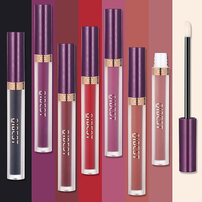 QiBest 7Pcs Matte Liquid Lipstick wiith 1Pc Lip