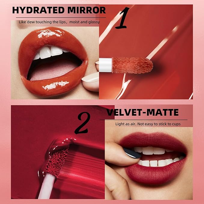 Rechoo 2in1 Lipstick Set, 6pcs Double-head Matte Glossy
