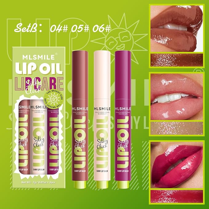 3 Colors Press Lipstick Lip Oil Slick Click,Korean Shining
