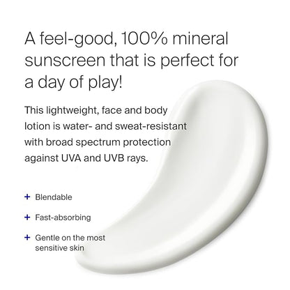 Supergoop! PLAY 100% Mineral Lotion - 3.4 fl oz - Broad Spectrum SPF 30 Sunscreen for Face & Body - Lightweight, Fast Absorbing + Water-Resistant - With Green Algae