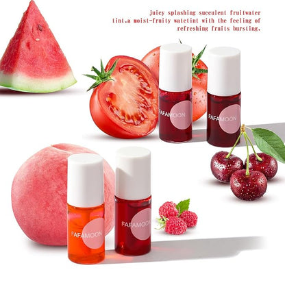 4 Colors Lip Tint Stain Set,3 in 1 Lip Eyes and Cheeks Tint Stain Lip Glaze,Velvet Matte Mini Liquid Lipstick, Hydrating Moisturizing Long-Lasting Non-Stick Cup Lip Gloss