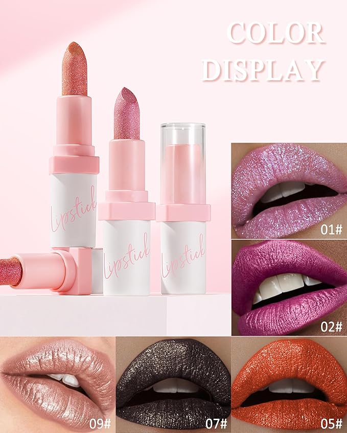 Glitter Lipstick for Women, Shimmer Sparkly Lipstick Long Glitter