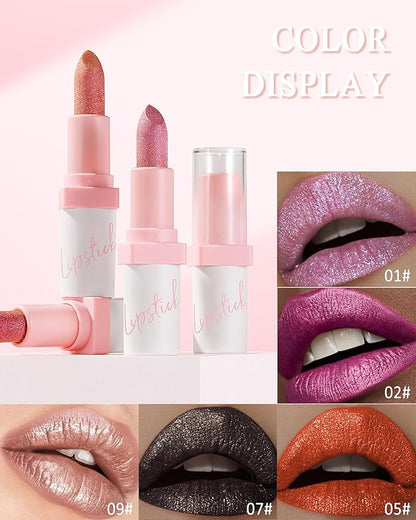 Glitter Lipstick for Women, Shimmer Sparkly Lipstick Long Glitter