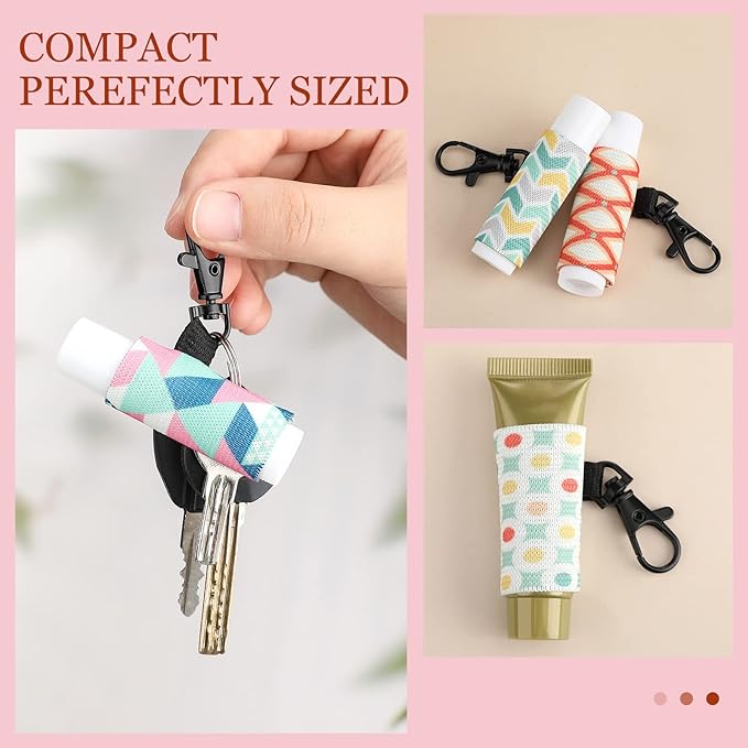 Sureio 10 Pack Lip Balm Holder Keychain Compact Clip On lipstick Holder Lip Gloss Holder Keychain Elastic lipstick Sleeve Clip (Rustic Style)