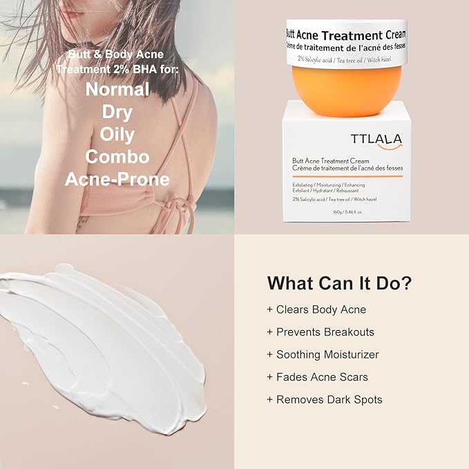 Butt Acne Clearing Treatment, Moisturizer Cream