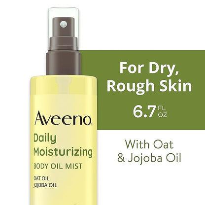Aveeno Daily Moisturizing Body Oil, Body Mist for Dry Skin with Oat Oil and Jojoba Oil, Nourishing Body Spray with a Hypoallergenic Formula, 6.7 FL OZ