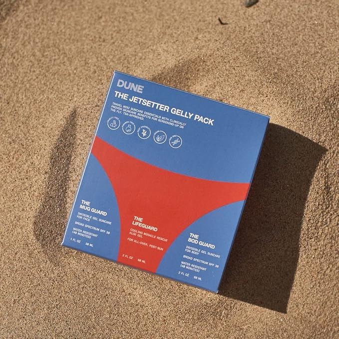 Jetsetter Gelly Pack Mini Travel Set - 7x Award-Winning Dermatologist Recommended Clear Gel Suncare for Face and Body - Bod Guard (2 Fl Oz), Mug Guard (1 Fl Oz), and Life Guard (2 Fl Oz)