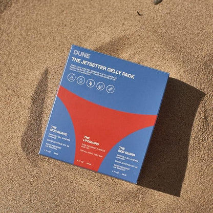 Jetsetter Gelly Pack Mini Travel Set - 7x Award-Winning Dermatologist Recommended Clear Gel Suncare for Face and Body - Bod Guard (2 Fl Oz), Mug Guard (1 Fl Oz), and Life Guard (2 Fl Oz)