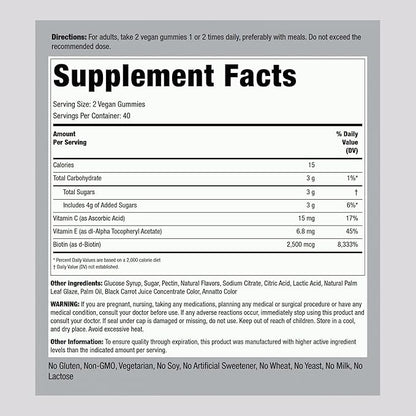 Piping Rock Hair Skin and Nails Vitamins | 80 Gummies | 2500 mcg of Biotin | Womens Multivitamin | with Vitamin C and E | Fruit Flavor | Non-GMO, Gluten Free Supplement