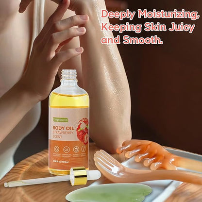 2 Pack 3.38 fl.oz Strawberry Body Oil after Shower, Vitamin C & E Gua Sha Body Oils Scented Body Oils for Women, Dry Body Oil Juice for Skin