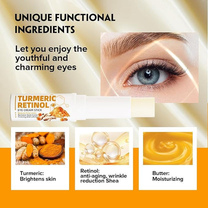 2PCS Retinol Eye Stick for Anti Aging, Turmeric Eye Cream for Dark Circles and Puffiness Fine Lines Moisturizer Under Eye Balm Stick Hydrating Eye Cream with Retinol Stick 5g/pc