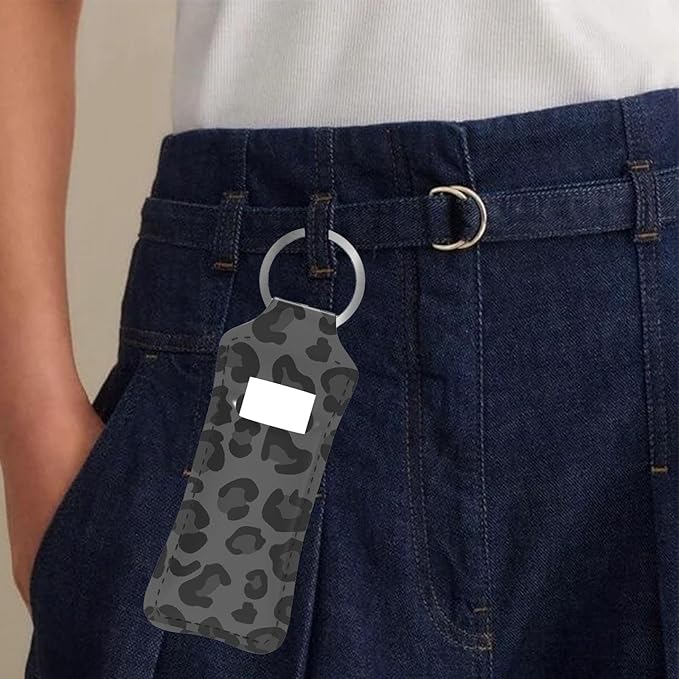 Black Leopard Cheetah Chapstick Holder Keychain, Portable Lip Gloss