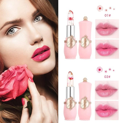 2 Pack Crystal Jelly Flower Lipstick,Magic Temperature Color Change Lip Gloss Lip Stick PH Clear Magic Lipstick Long Lasting Nutritious Moisturizing Lip Balm（Set A）