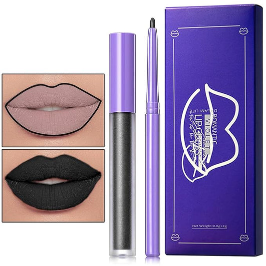 2 PCS Black Lip Liner and Lipstick Set,Black High