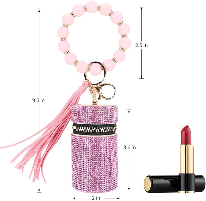 Lipstick Keychain, Leather Diamond Lip Gloss Holder, Stylish Gloss