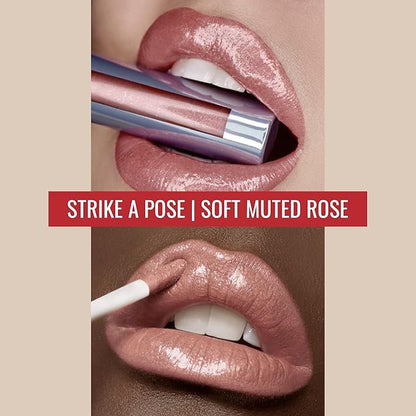 Runway Rogue LuxGloss Lip Gloss, High-Pigment Shimmer Soft Muted Rose-Gold Lip Gloss, ‘Strike a Pose’