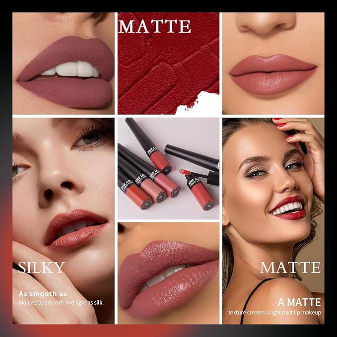Matte Nude Liquid Lipstick, Tinted Highly Pigmented Lip Stain with Beeswax, Super Stay Velvet Lip Gloss, Smooth Matte Long Lasting Waterproof Smudgeproof Non-Stick Cup Lipcolor Makeup Gift, 02