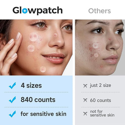 Acne Pimple Patch(840 Counts 4 Sizes), Zit Stickers for Face, Hydrocolloid Spot Stickers, Clear Acne Dots for Covering Zits, Blemishes, and Breakouts