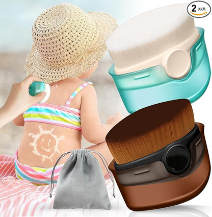 2 Pack Sunscreen Applicator for Kids Sunblock Buddy with Protective Caps and Storage Bag Suncream Sun Lotion Brush for Cream Liquid Foundation Powder