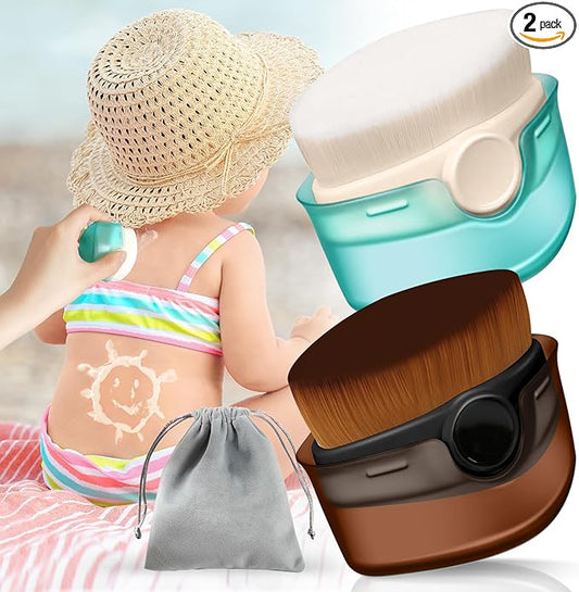 2 Pack Sunscreen Applicator for Kids Sunblock Buddy with Protective Caps and Storage Bag Suncream Sun Lotion Brush for Cream Liquid Foundation Powder