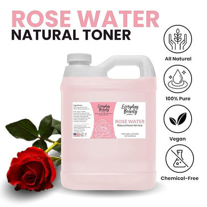 Rose Water Facial Toner - 32oz Bulk Alcohol-Free Vegan All Natural Refreshing for Face and Hair - Uplifts, Calming & Soothing for All Skin Types