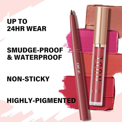 2Pcs Matte Liquid Lipstick and Lip Liner Set,Waterproof Gloss