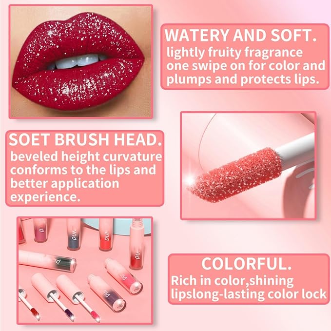 MAEPEOR Glitter Lipstick Set 5 Colors Non-Stick Cup Glitter
