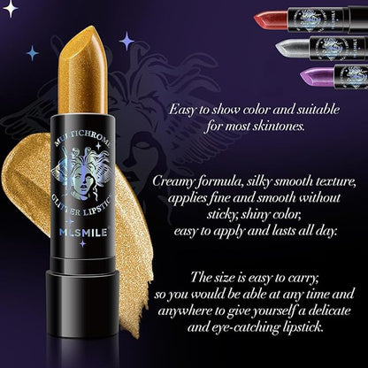 Glitter Lipstick, Pearlized Shimmering Metallic Lip Color, Moisturizing Glitter