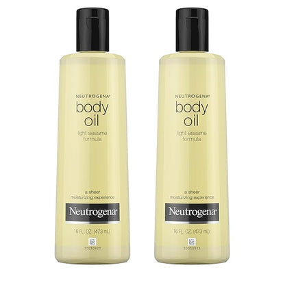 Neutrogena Body Oil Light Sesame Formula, Twin Pack of 16 fl oz, Radiant Glow Moisturizer for Dry Skin, Bath & Shower Oil For Smooth and Hydrated Skin