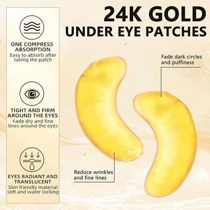 Under Eye Patches (30 Pairs) - 24K Gold Under Eye Mask Enriched with Collagen Reduce Dark Circles, Puffy Eyes, Undereye Bags, Wrinkles, Nourish Skin, Gel Under Eye Patches Gifts for Women Men