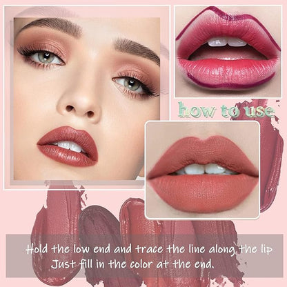 3 Colors Liquid Matte Lipstick Set, Velvet Air Moisture Smooth Crayon Nude Lipstick,Ultimate Nourishing Lipstick 24 Hour Long Lasting Waterproof Lip Gloss Lipstick for Women Makeu (Set E)