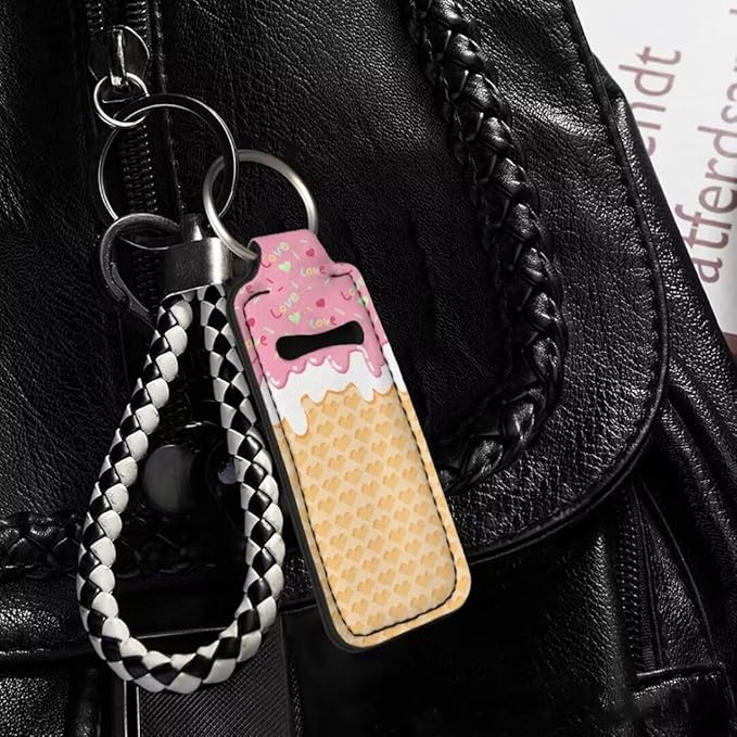 Horeset Ice Cream Chapstick Holder Keychain Slim Neoprene Gloss