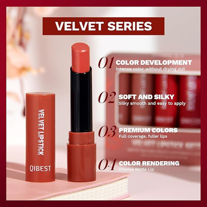 5Pcs Velvet Matte Nude Lipstick Set - Long-lasting Long-lasting