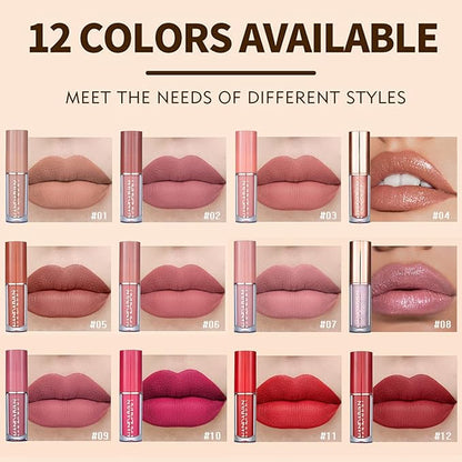 AWCCXMYM 12Pcs Matte Nude Lipstick Set Lip Gloss Gloss