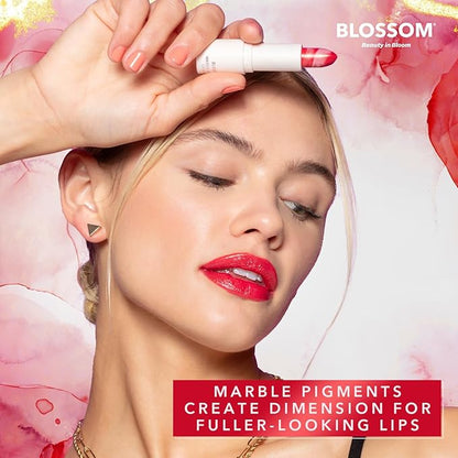 Blossom Marble Shimmer Lip Balm Moisturizing Lipstick with Shea Butter, Jojoba, Olive Oil, 0.12oz/3.5g, Luscious